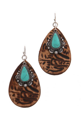 Leather tear drop shape earring