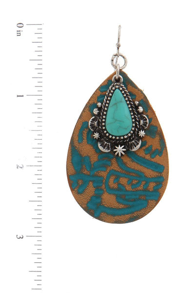 Leather tear drop shape earring