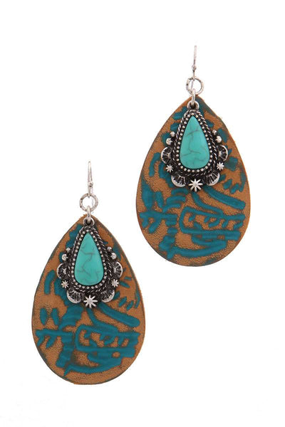 Leather tear drop shape earring