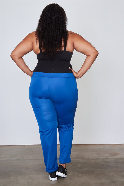 Ladies fashion plus size side metal grommet embellished pants