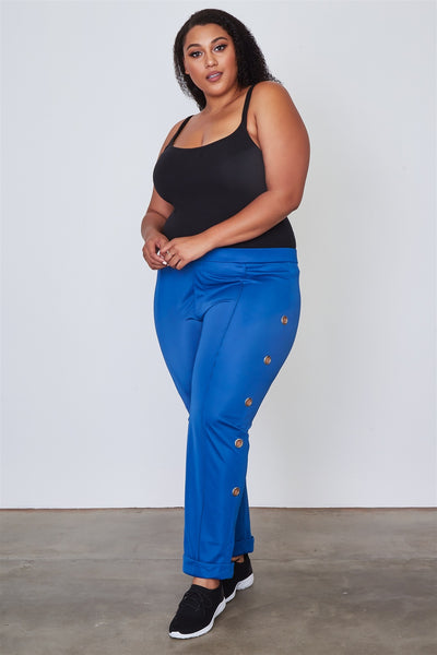 Ladies fashion plus size side metal grommet embellished pants