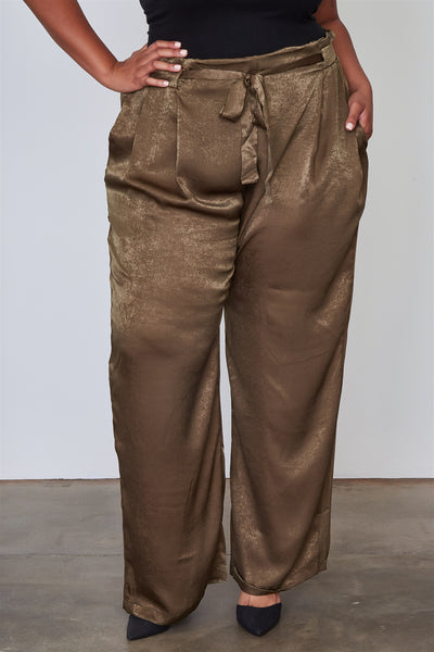 Ladies fashion plus size frill waist belted pants