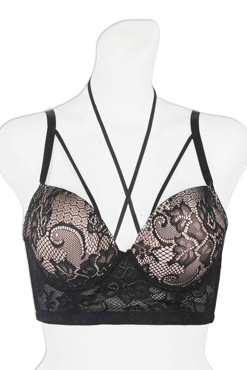 Multi-way strap long line lace bra w/underwire