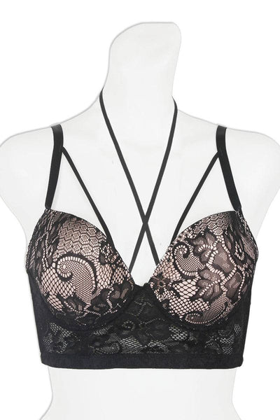 Multi-way strap long line lace bra w/underwire