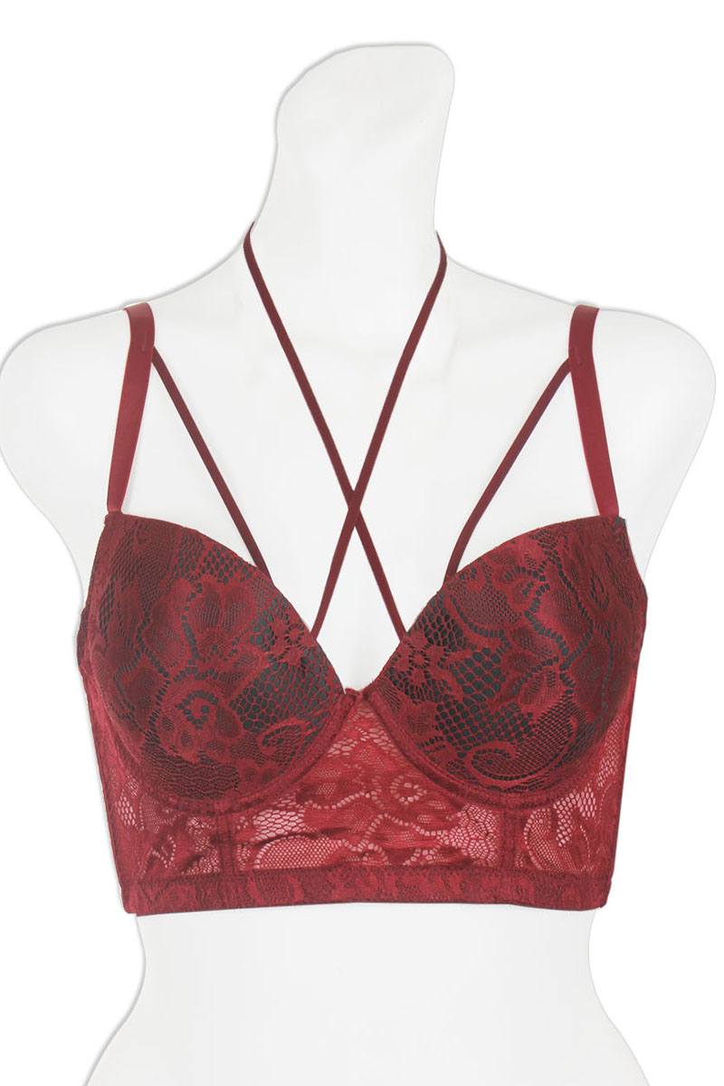 Multi-way strap long line lace bra w/underwire