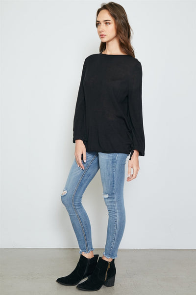 Ladies fashion tie cuff rolled hem sweatshirt