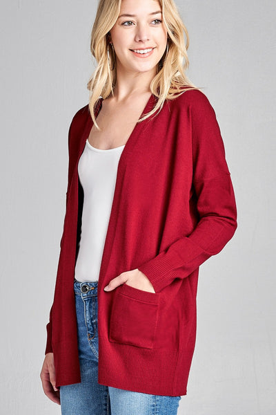 Ladies fashion long dolmen sleeve open front w/pocket sweater cardigan
