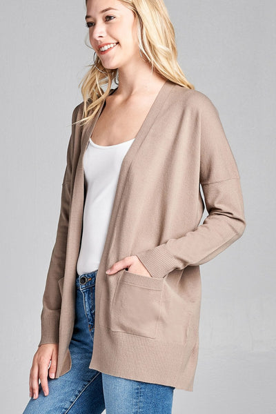 Ladies fashion long dolmen sleeve open front w/pocket sweater cardigan