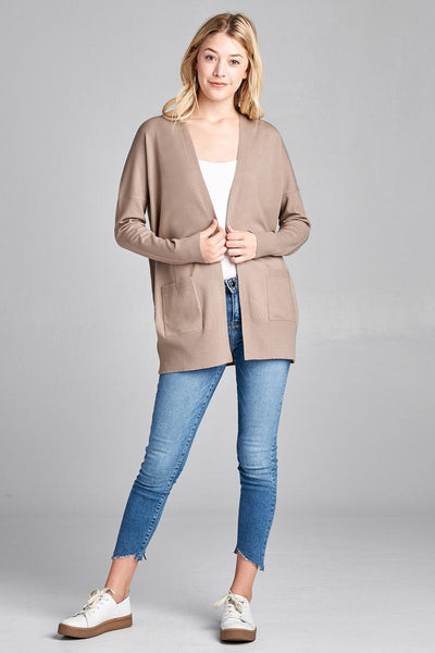 Ladies fashion long dolmen sleeve open front w/pocket sweater cardigan