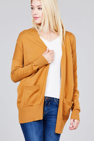 Ladies fashion long dolmen sleeve open front w/pocket sweater cardigan