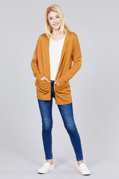 Ladies fashion long dolmen sleeve open front w/pocket sweater cardigan