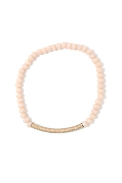 Textured metal bar beaded stretch bracelet