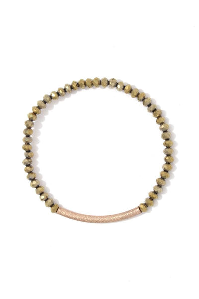 Textured metal bar beaded stretch bracelet