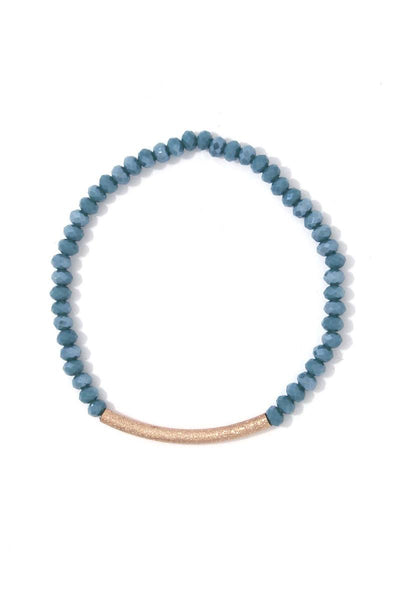 Textured metal bar beaded stretch bracelet