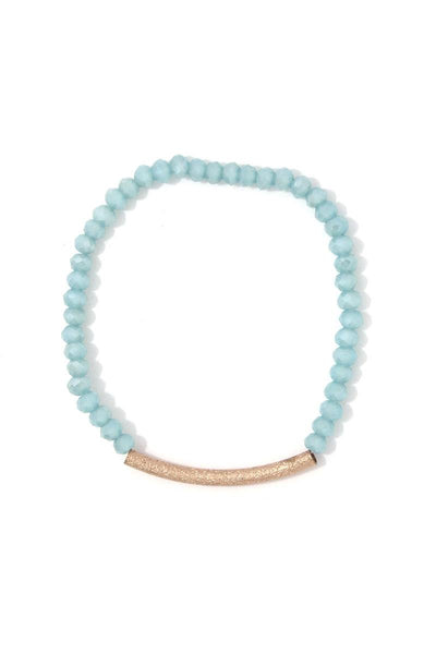 Textured metal bar beaded stretch bracelet