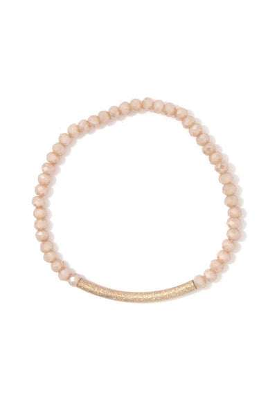Textured metal bar beaded stretch bracelet