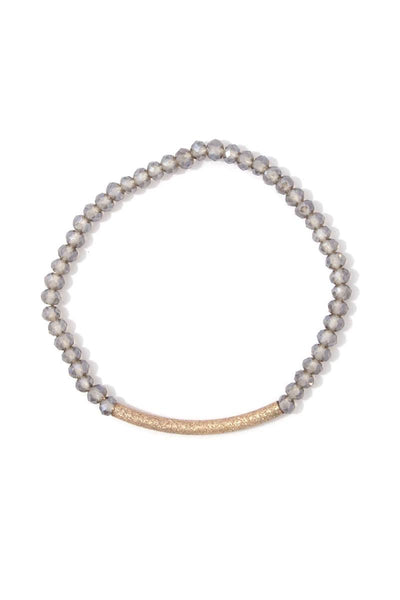 Textured metal bar beaded stretch bracelet