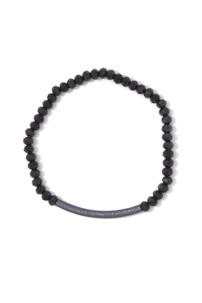Textured metal bar beaded stretch bracelet