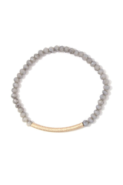 Textured metal bar beaded stretch bracelet