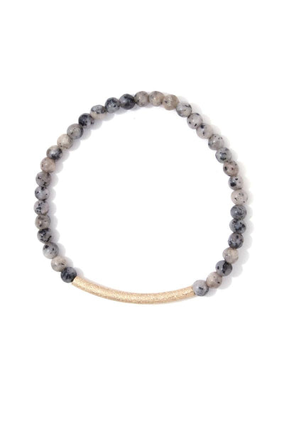 Textured metal bar multi colored beaded stretch bracelet