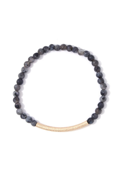 Textured metal bar multi colored beaded stretch bracelet