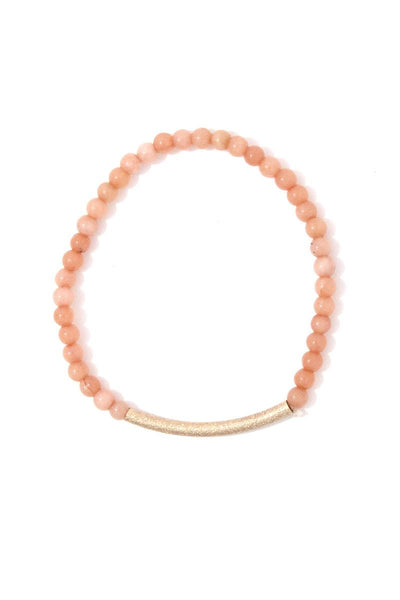 Textured metal bar multi colored beaded stretch bracelet