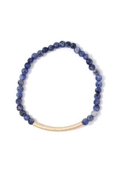 Textured metal bar multi colored beaded stretch bracelet
