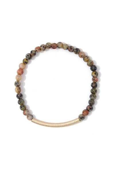 Textured metal bar multi colored beaded stretch bracelet