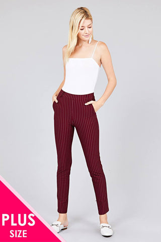 Ladies fashion plus size waist elastic stripe knit pants