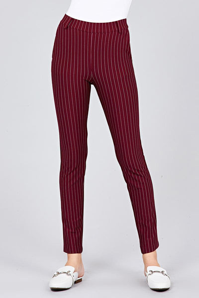 Ladies fashion plus size waist elastic stripe knit pants