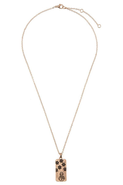 Etched snowman with snowflakes pendant necklace