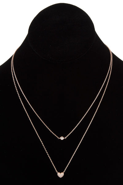 Double row cz stone heart pendant necklace
