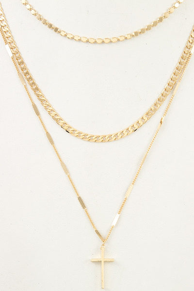 Mix chain layered cross pendant necklace