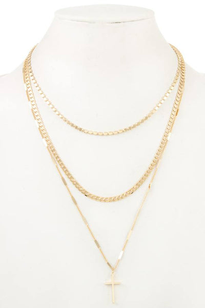 Mix chain layered cross pendant necklace