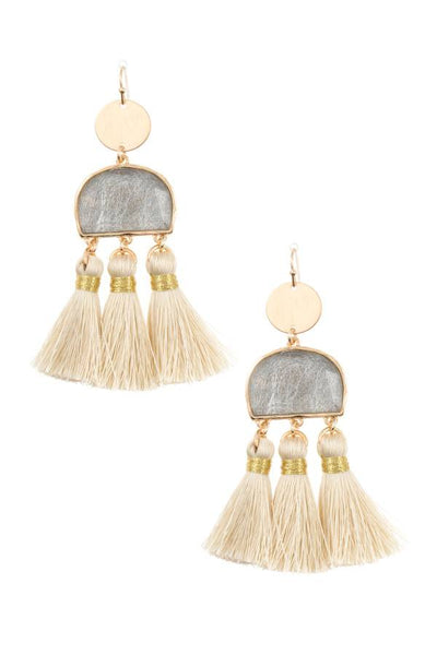 Scratched stone dangle tassel earring
