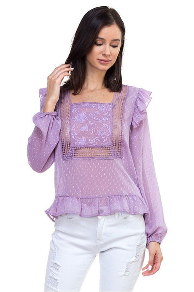 Lace trim swiss dot shirt