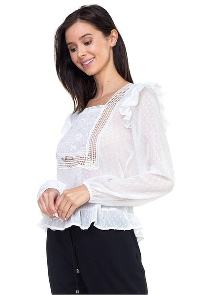 Lace trim swiss dot shirt