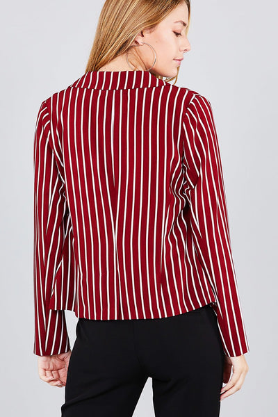 Long sleeve notched collar princess seam w/back slit striped jacket