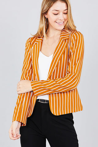 Long sleeve notched collar princess seam w/back slit striped jacket