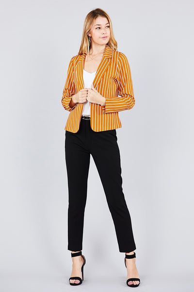 Long sleeve notched collar princess seam w/back slit striped jacket