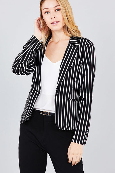 Long sleeve notched collar princess seam w/back slit striped jacket