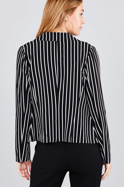 Long sleeve notched collar princess seam w/back slit striped jacket