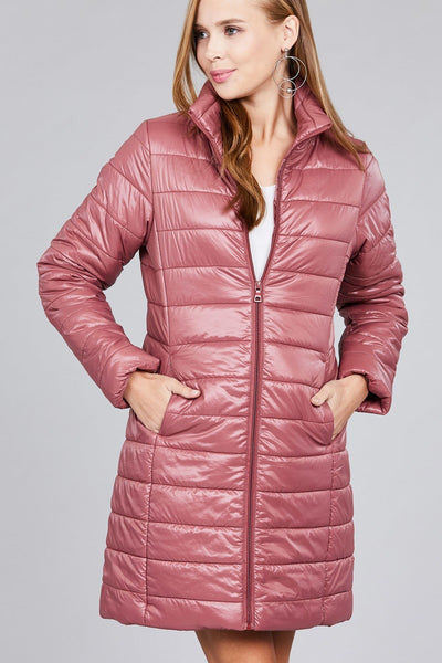 Long sleeve quilted long padding jacket