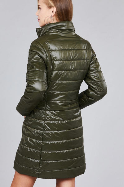 Long sleeve quilted long padding jacket