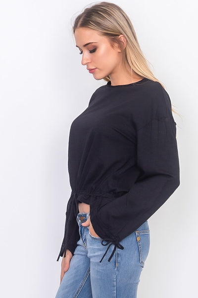Drawstring hem jersey top