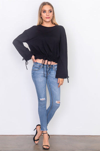 Drawstring hem jersey top