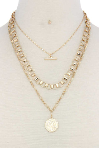 Metal layered short necklace