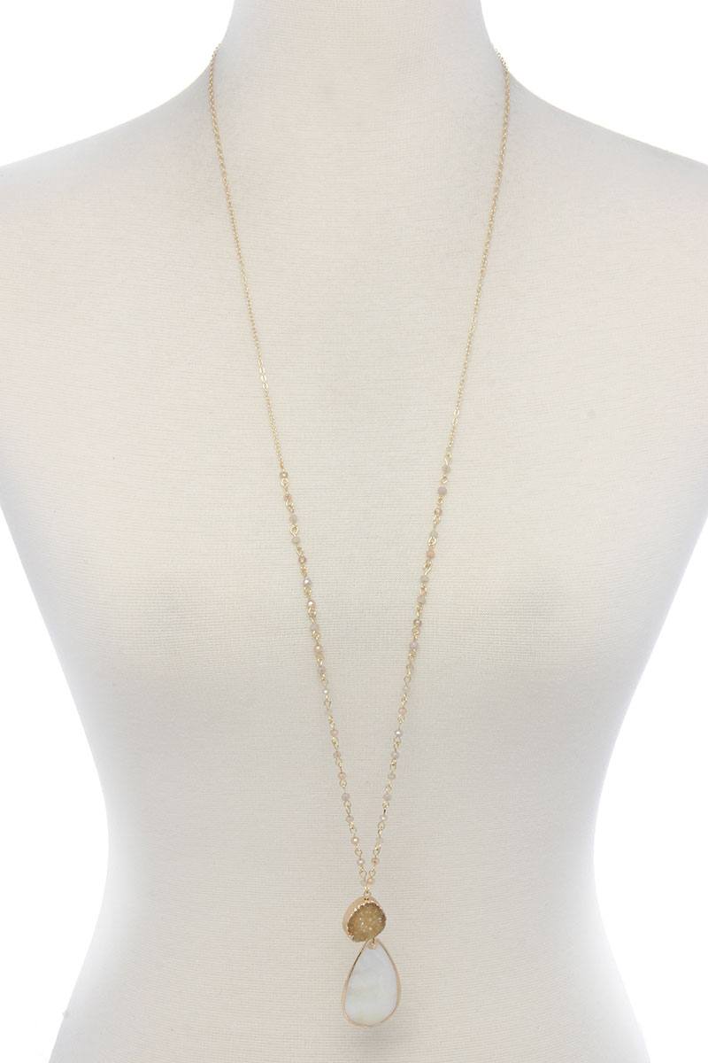 Druzy stone teardrop shape pendant necklace