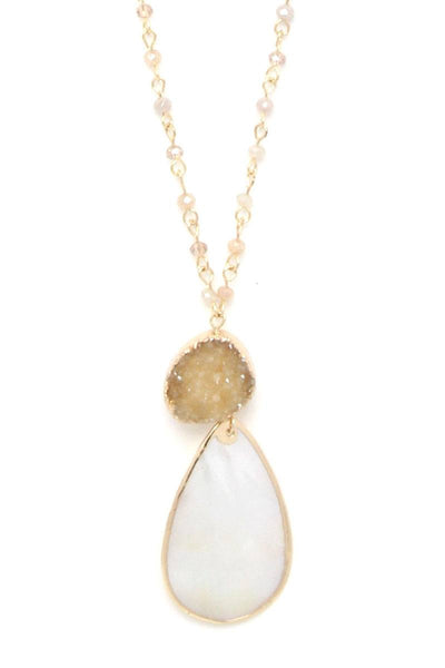Druzy stone teardrop shape pendant necklace