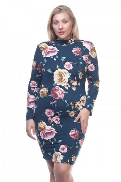 Mock neck floral dress
